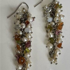 Elegant Pearl and Gemstone Dangle Earrings